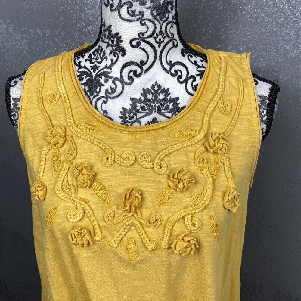Style & Co tropical travel tumeric soutach embroidered swing tank top. sz 0X - Picture 3 of 9
